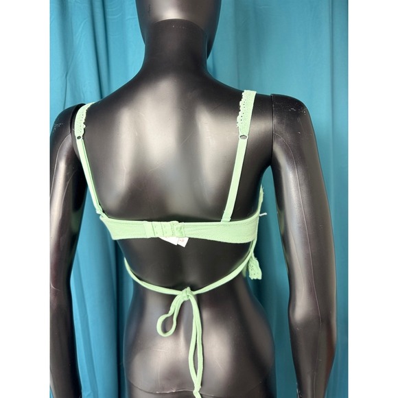 Colsie Corset Crop Top Green Ribbed Eyelet Lace Up Tie Back Adjustable Strap S - Picture 3 of 11